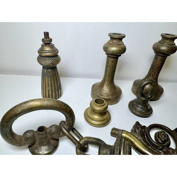 Antique Lot Brass Loops Hanging Lamp Light Fixture Parts Replacement Vintage - Picture 3 of 14